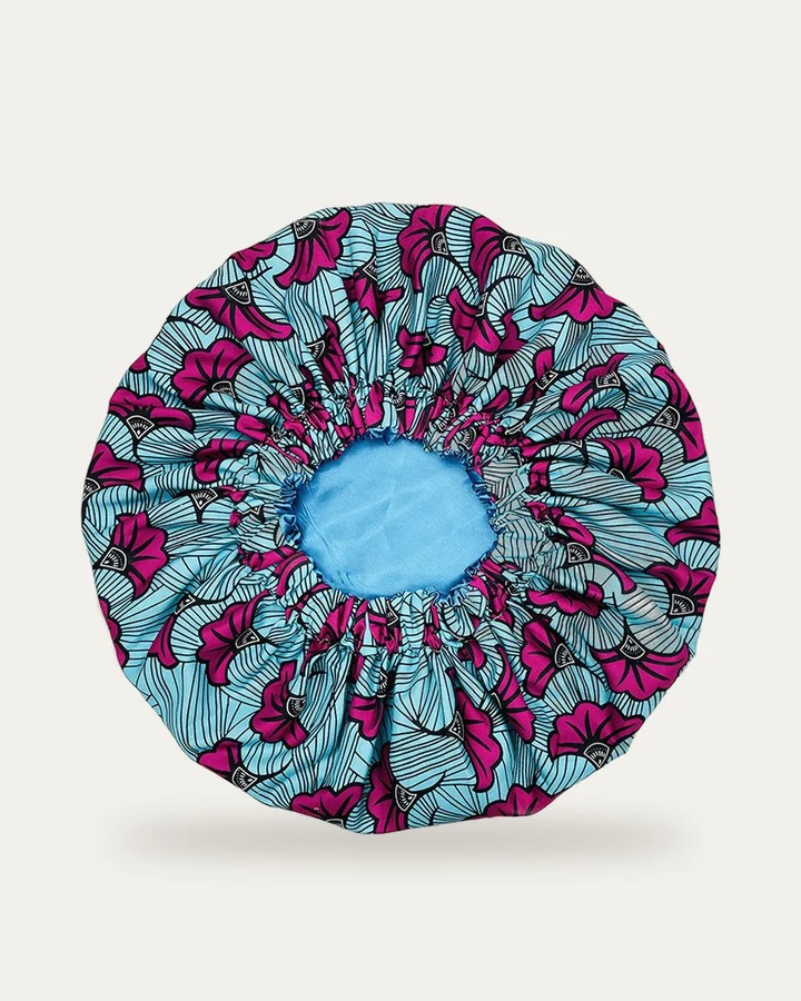 Bonnet de nuit en satin imprimé Fleurs magenta, Proli Cotonou