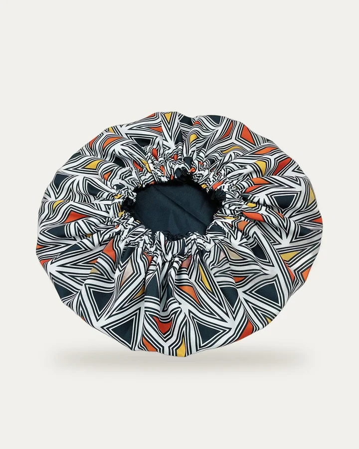Bonnet de nuit en satin imprimé Géométrique noir et blanc, Proli Cotonou